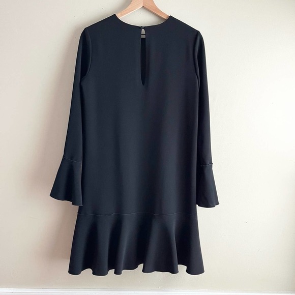 Theory Marah Black Maxyne‎ Crepe Dress Flounce Hem Bell Sleeve, Size 8 - Picture 11 of 15